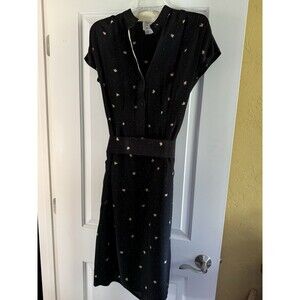 Vintage Francesca of Damon for Starington Black Silk Dress Women’s Size 8 Birds